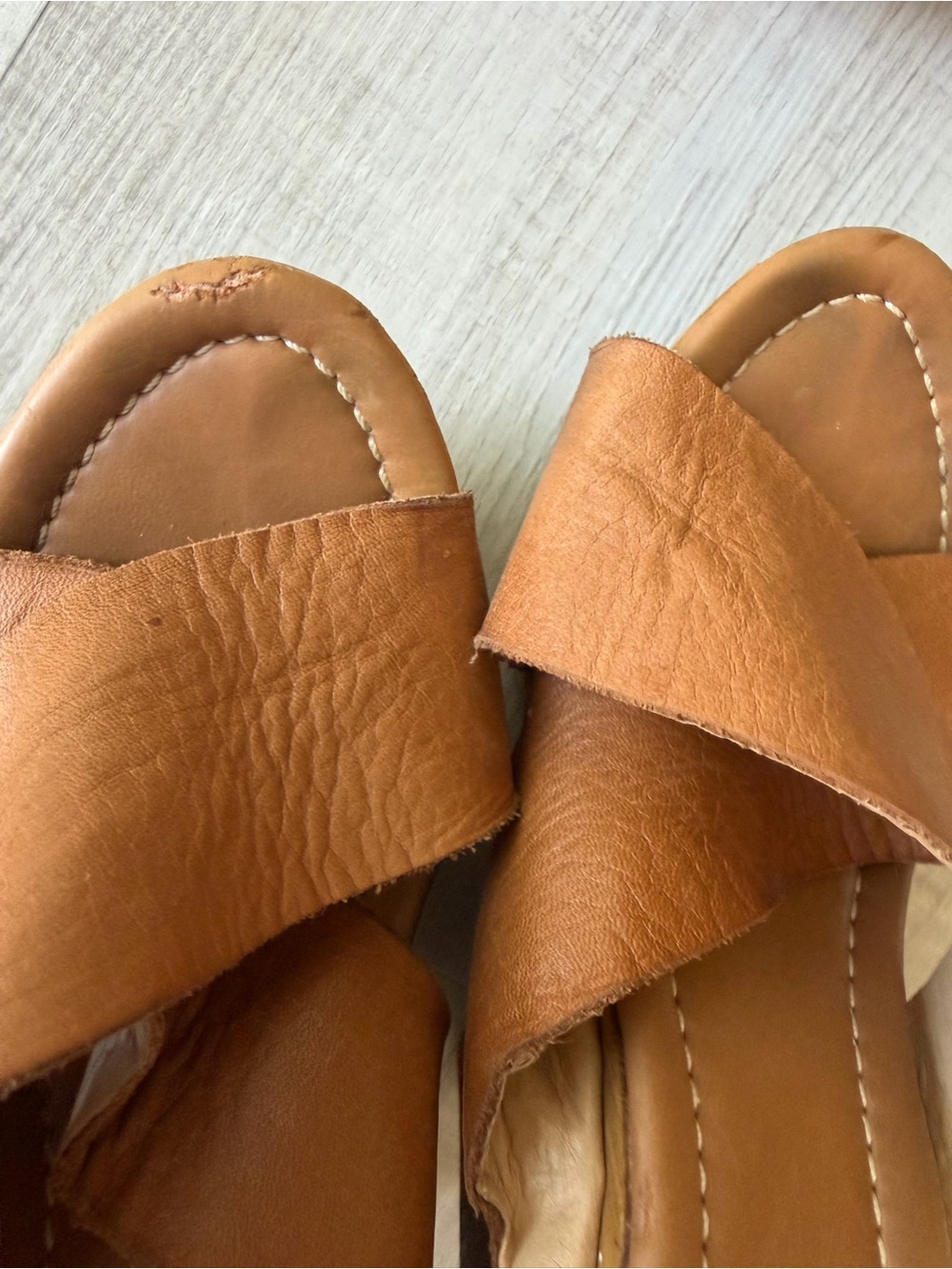 Steve Madden Tan Leather Crisscross Wedge Sandals with Studs - Picture 9 of 14